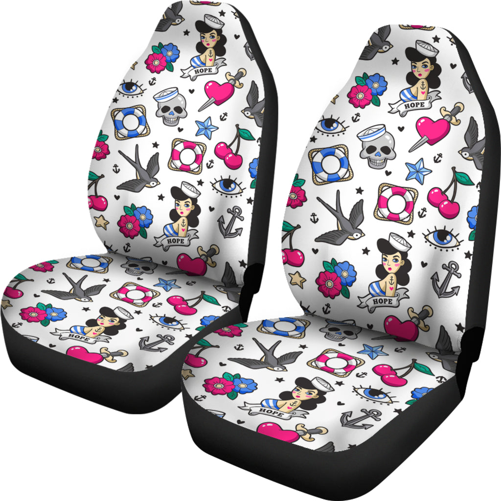 Old School Pattern With Heart Car Seat Covers