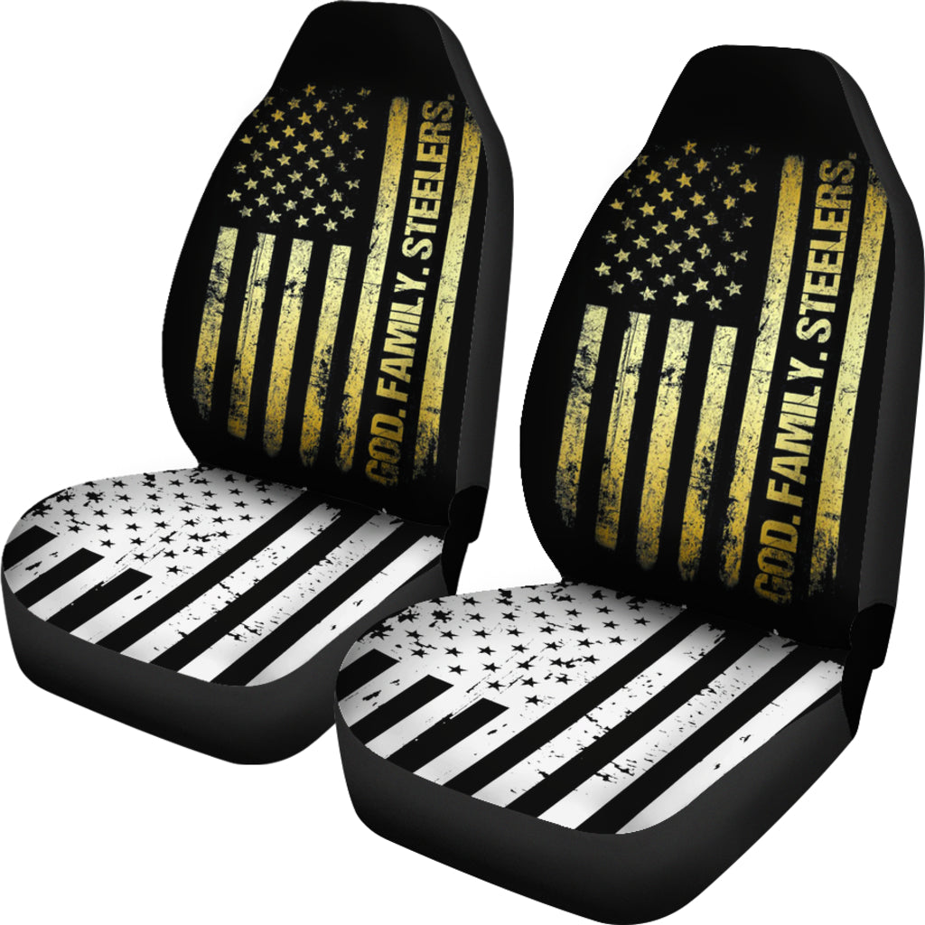 Veteran God Family Steelers Pro Us Flag Car Seat Covers