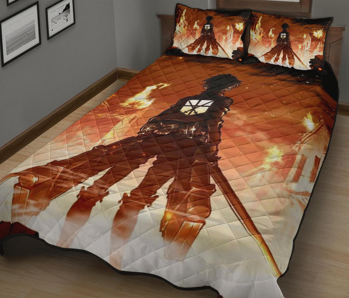 Attack On Titan 2 Anime Quilt Bed Set Pillow Case Amazing Decor Gift Ideas