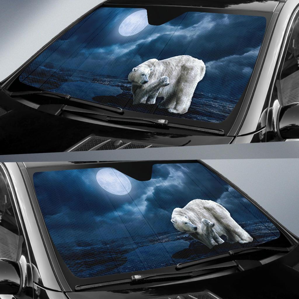 Polar Bears Full Moon Hd 5K Car Sun Shade Gift Ideas 2022