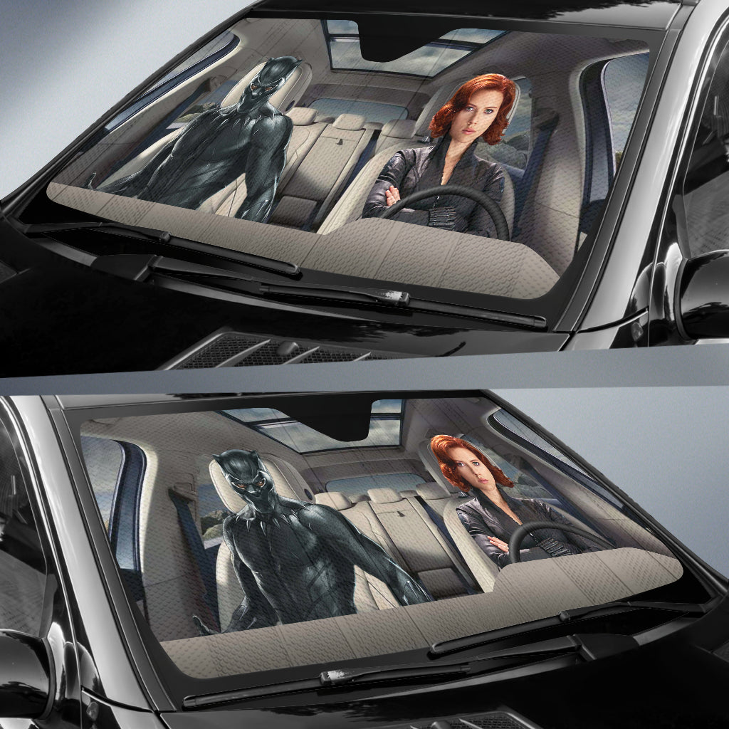 Black Widow And Black Panther Driving Auto Sun Shade