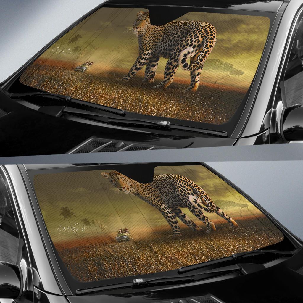 Leopard Safari Ride Tourists Landscape Wildlife 4K Car Sun Shade Gift Ideas 2022