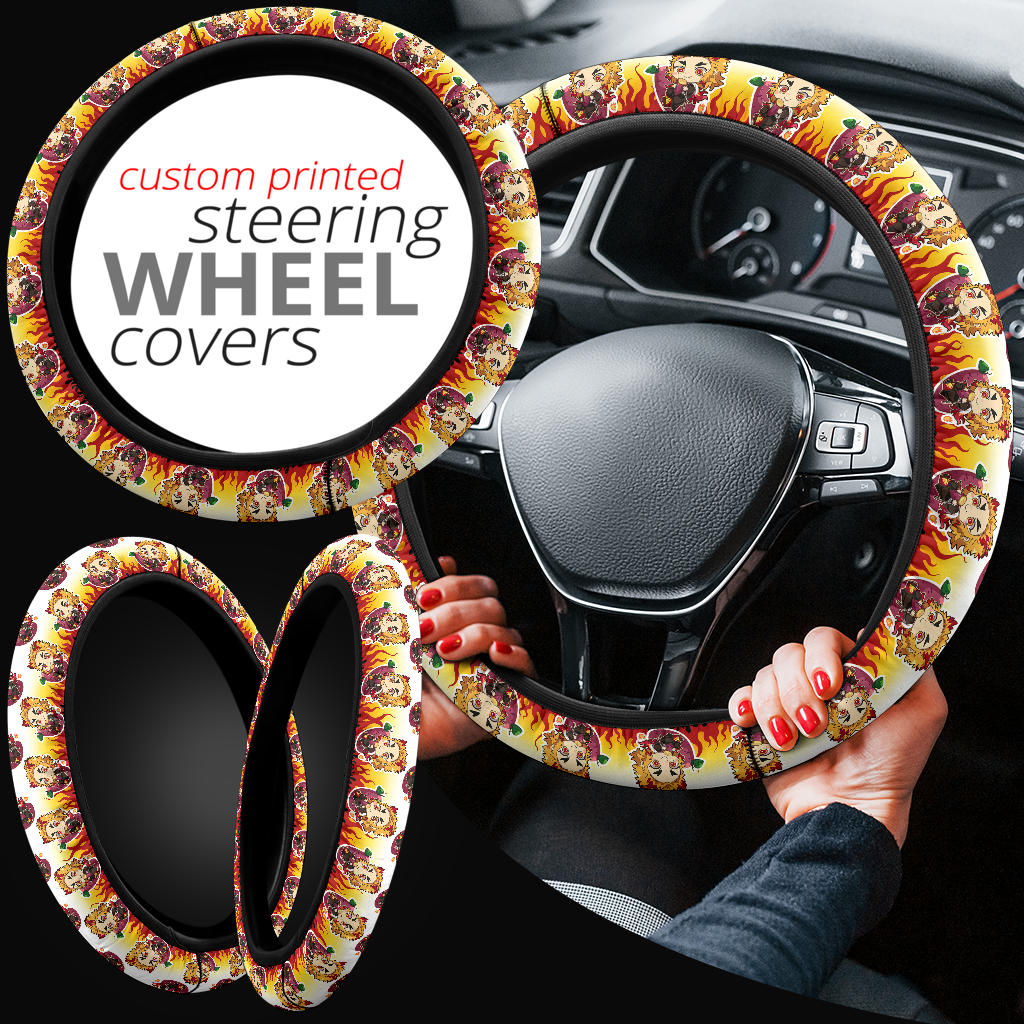 Cute Rengoku Kyojuro Demon Slayer Anime Car Steering Wheel Cover 1