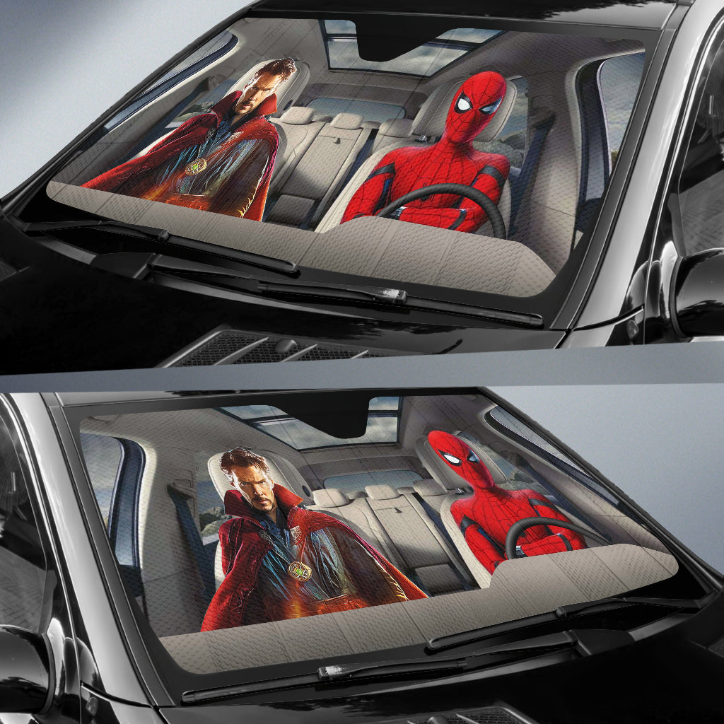 Spiderman And Dr. Strange Driving Auto Sun Shade