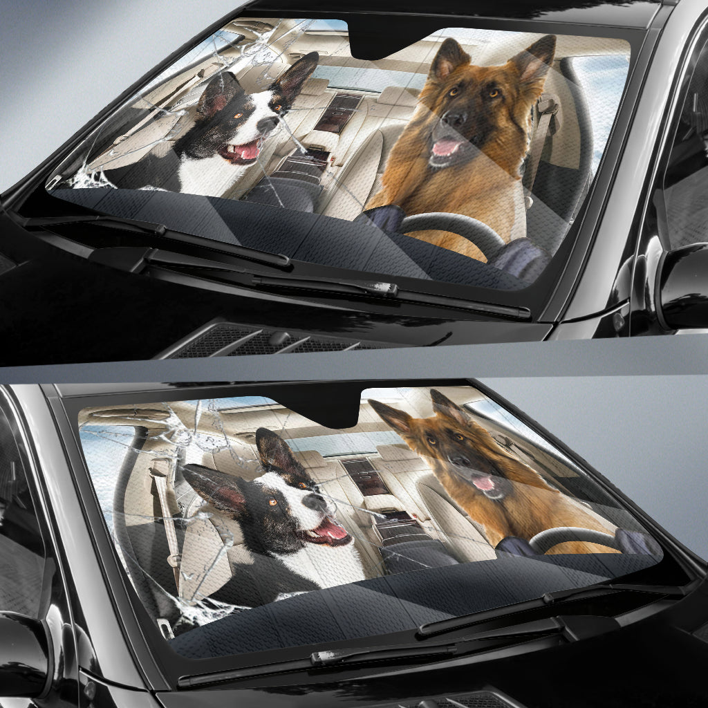 Border Collie Dog And German Shepherd Car Auto Sunshade 2