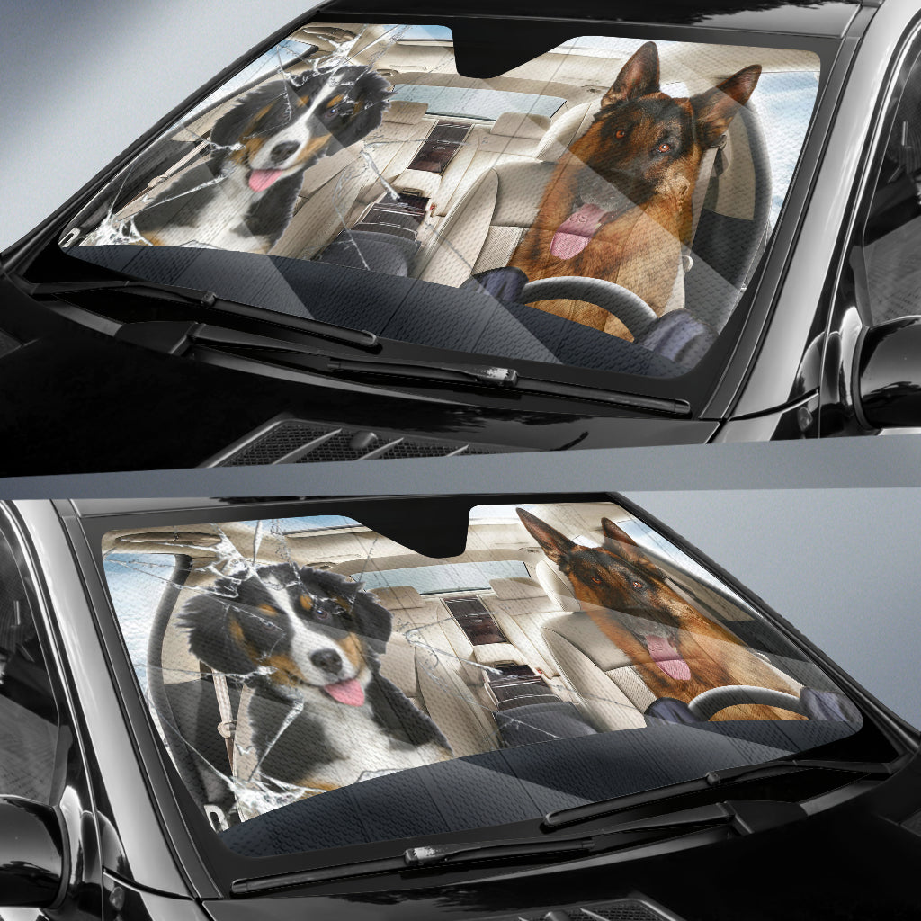 Border Collie Dog And German Shepherd Car Auto Sunshade 1