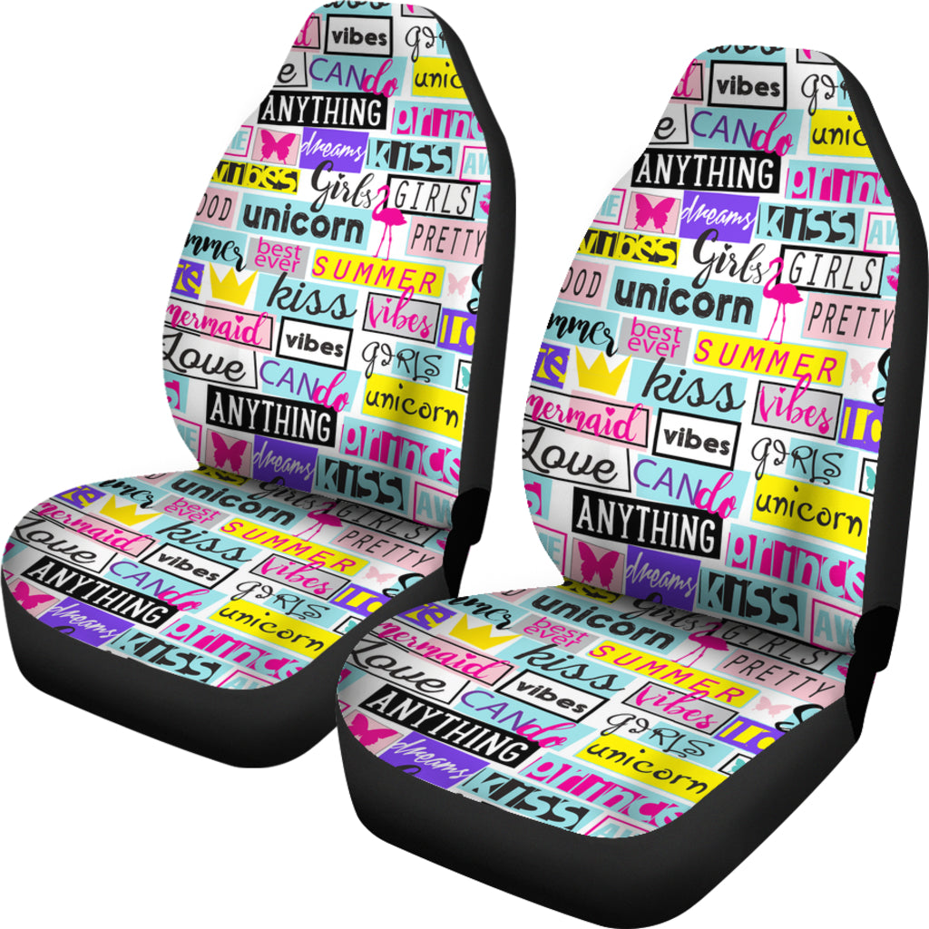 Abstract Pattern With Slogan, Grunge Elements Car Seat Covers