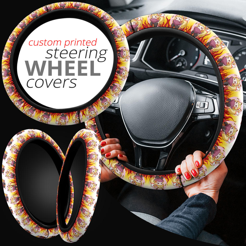 Cute Rengoku Kyojuro Demon Slayer Anime Car Steering Wheel Cover 2