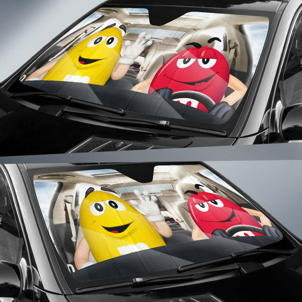 Funny M&M Chocolate Yellow Red Driving Car Auto Sunshade