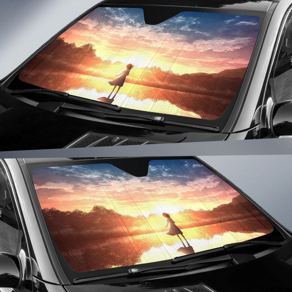 Anime Girl Sunset 4K Car Sun Shade Gift Ideas 2021