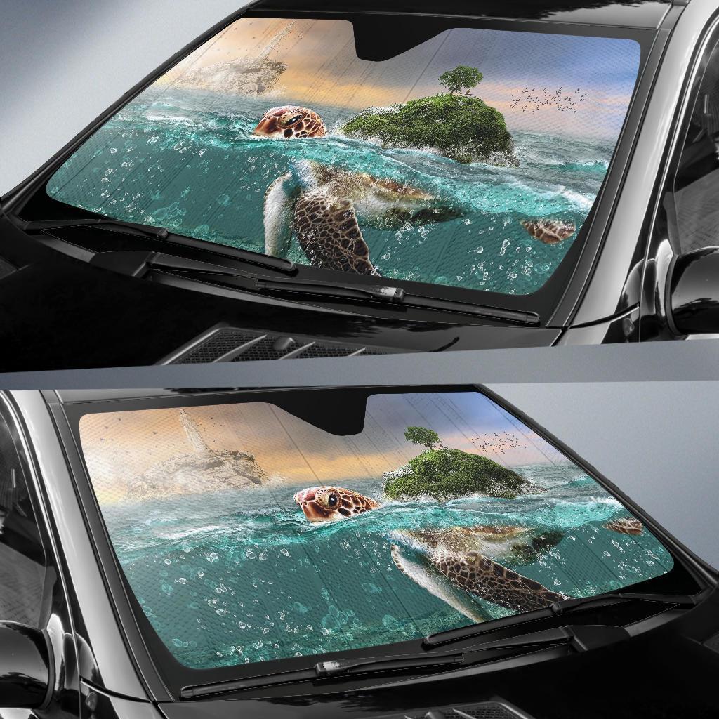 Tortoise Island Rock Ocean Mystic Underwater Bubbles Auto Sun Shades Amazing Best Gift Ideas 2022