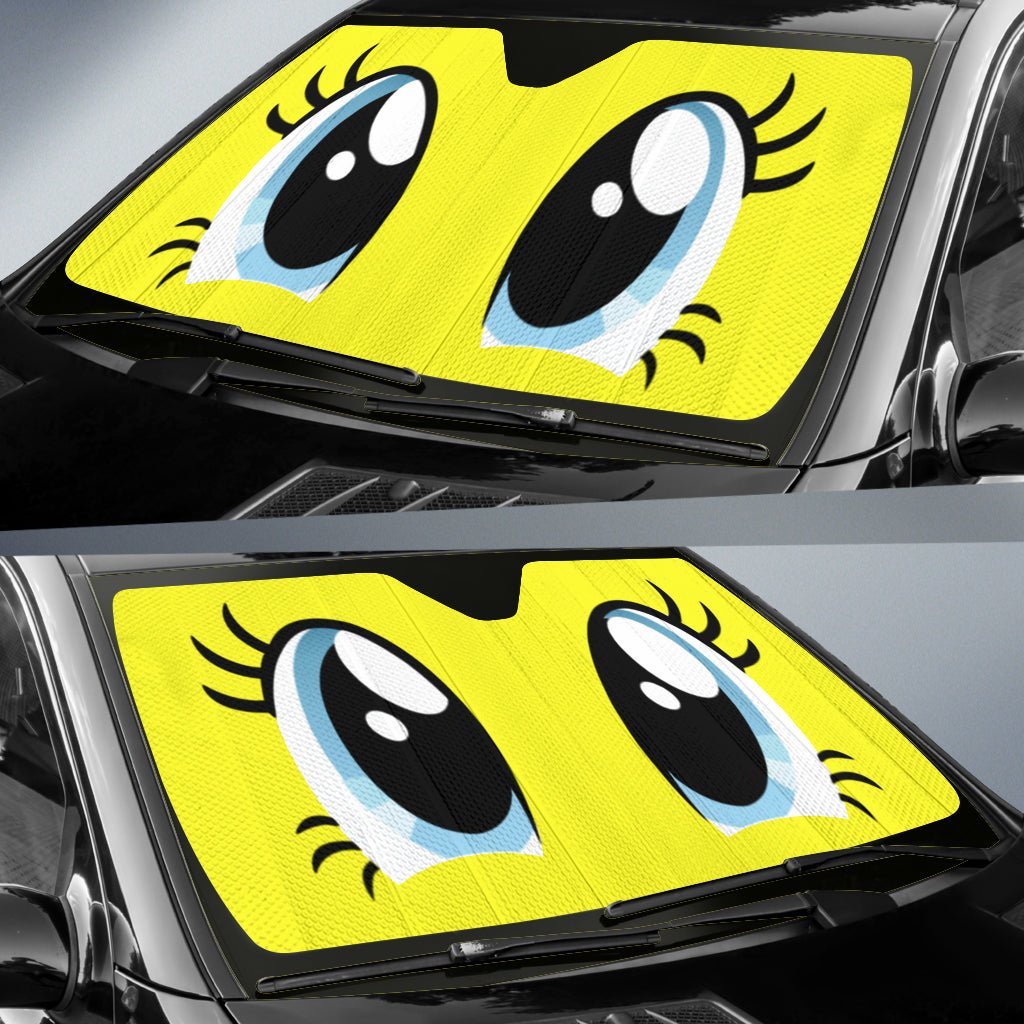 Cartoon Lady Eyes Yellow Anime Car Auto Sun Shades Windshield Accessories Decor Gift