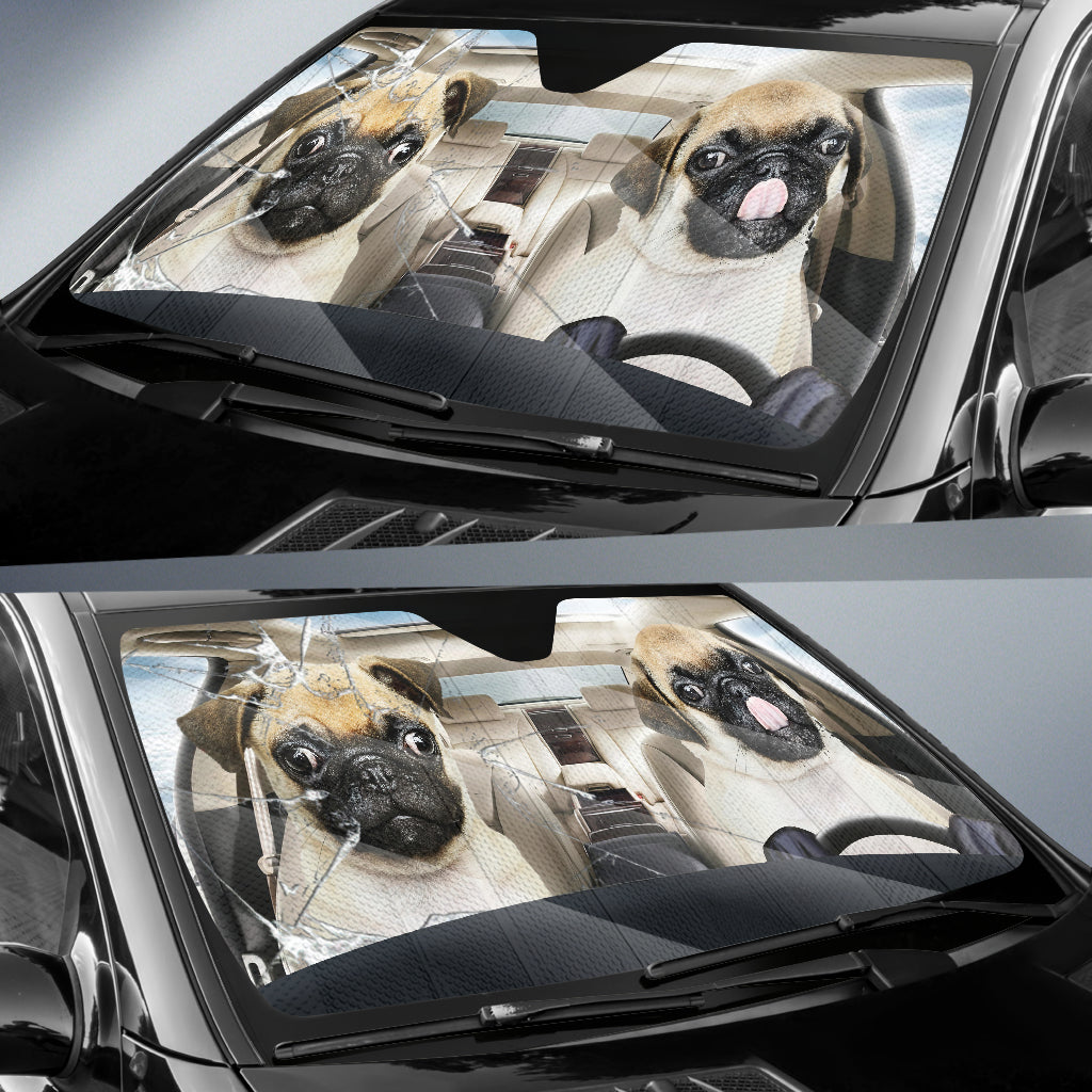 Two Funny Pug Dog Car Auto Sunshade