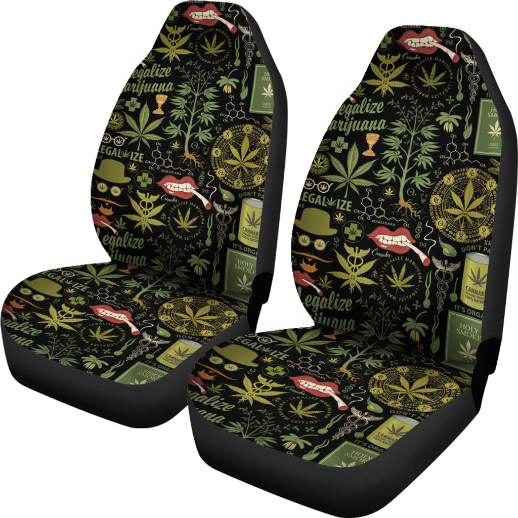 Retro Style Pattern With Cannabis Plants Car Seat Covers