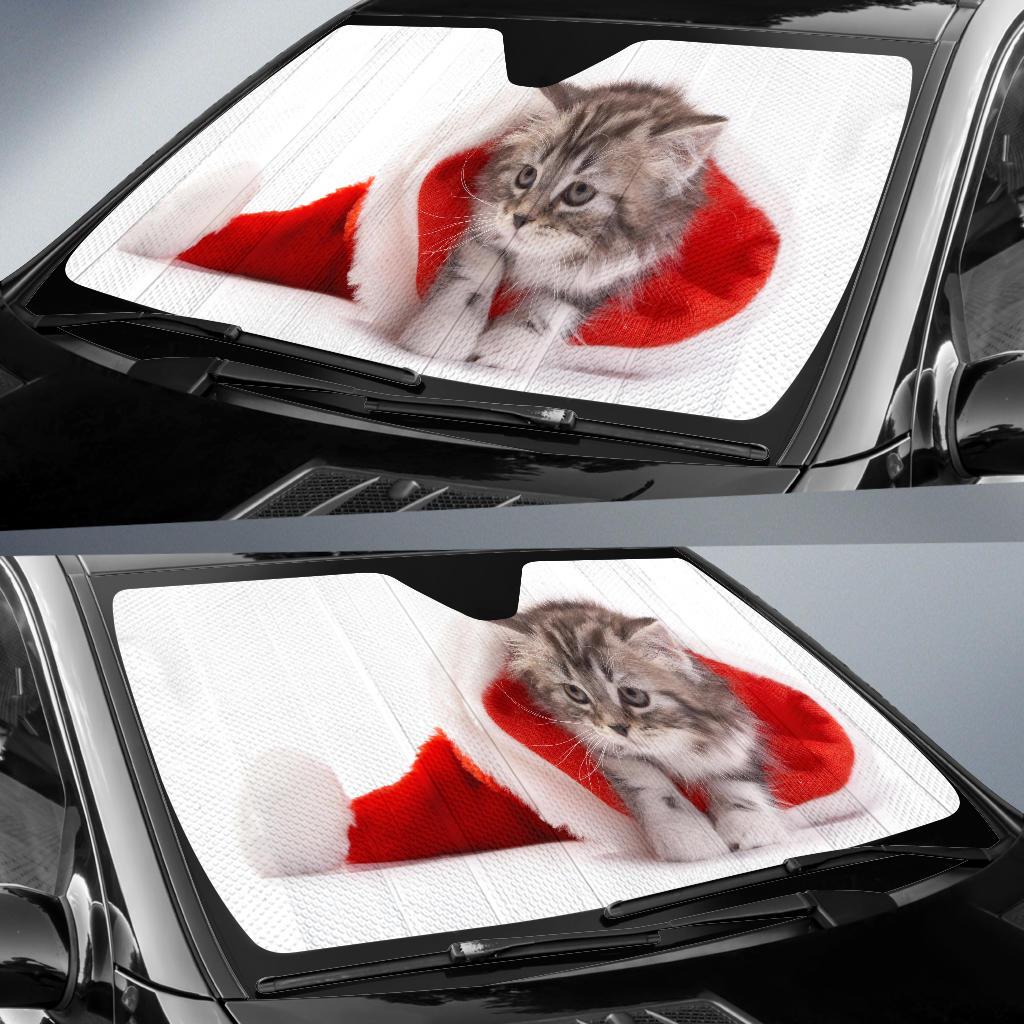 Santa Hat Cute Kitten Hd 5K Car Sun Shade Gift Ideas 2021