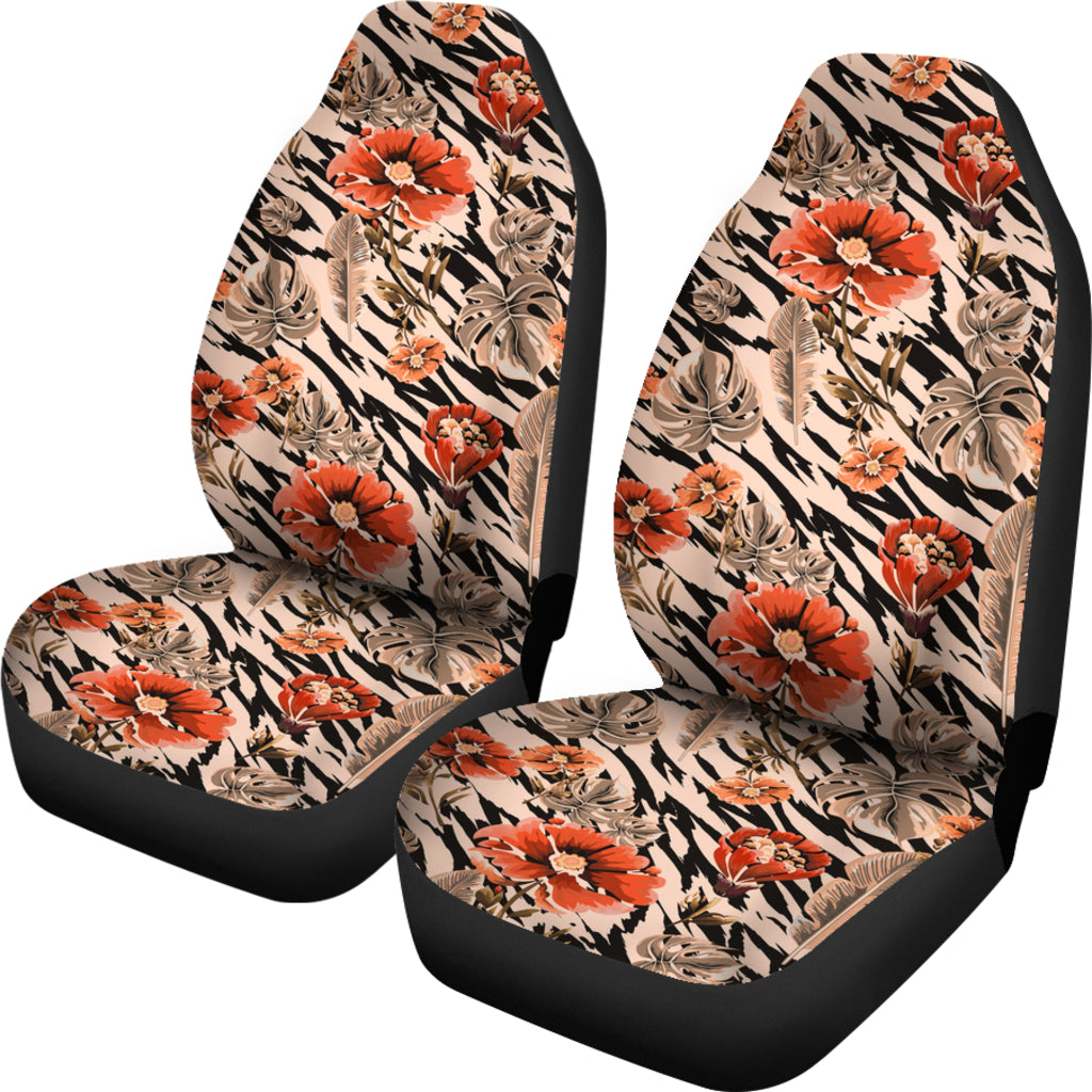 Red Flower Zebra Art Seat Covers