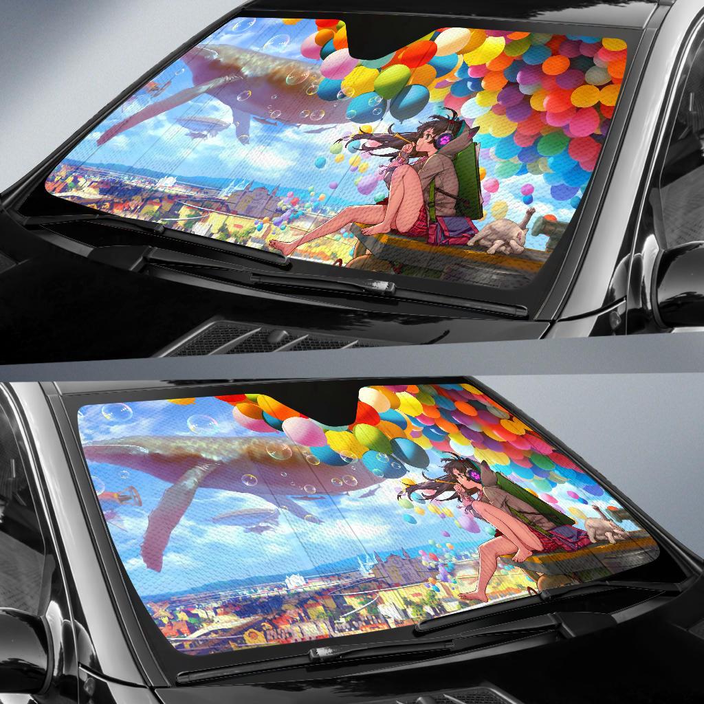 Anime Girl Colorful Balloons Car Sun Shade Gift Ideas 2021