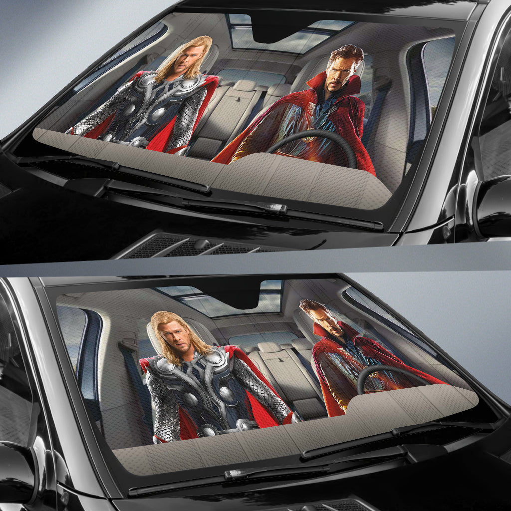 Dr. Strange And Thor Driving Auto Sun Shade
