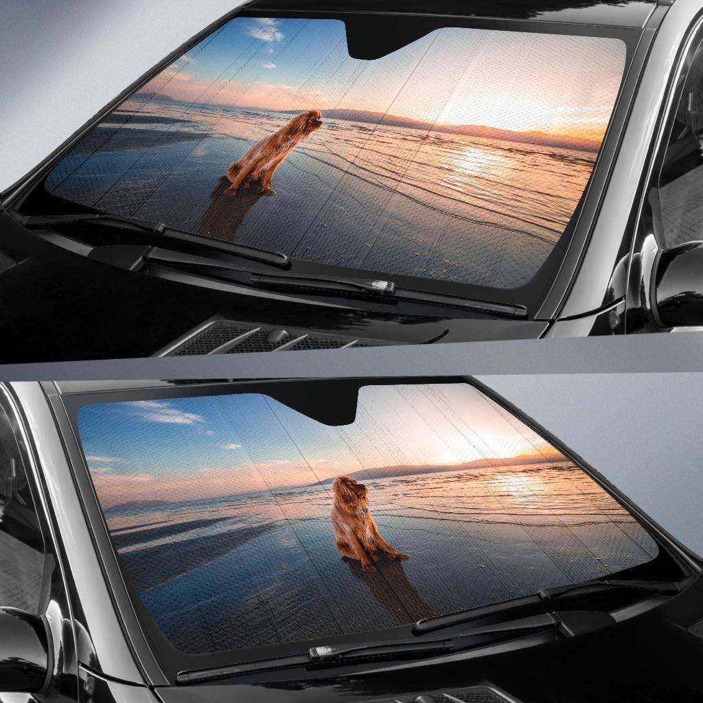 Dog Dusk Beach Seashore Hd 5K Car Sun Shade Gift Ideas 2022