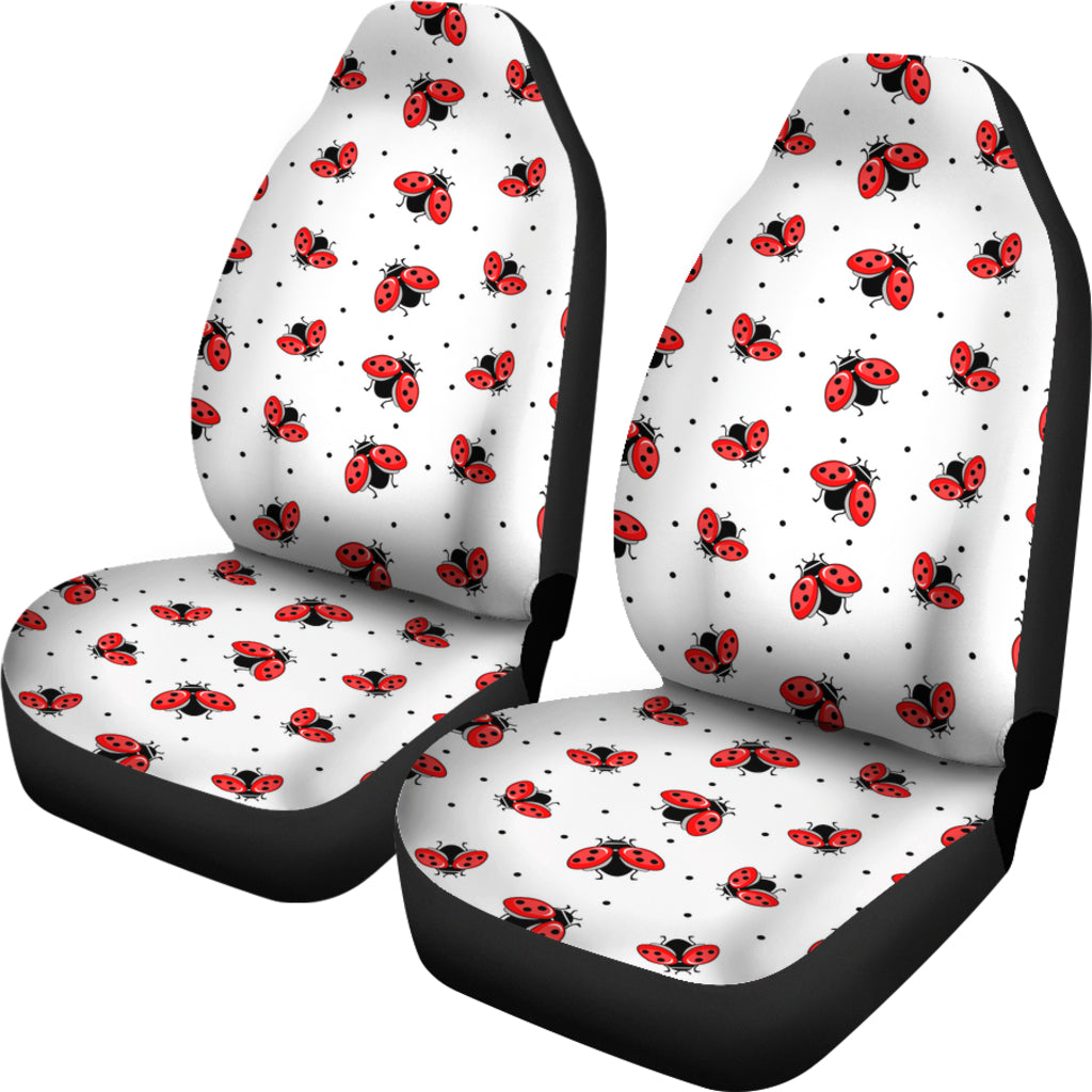 White Ladybug Pattern Car Seat Covers