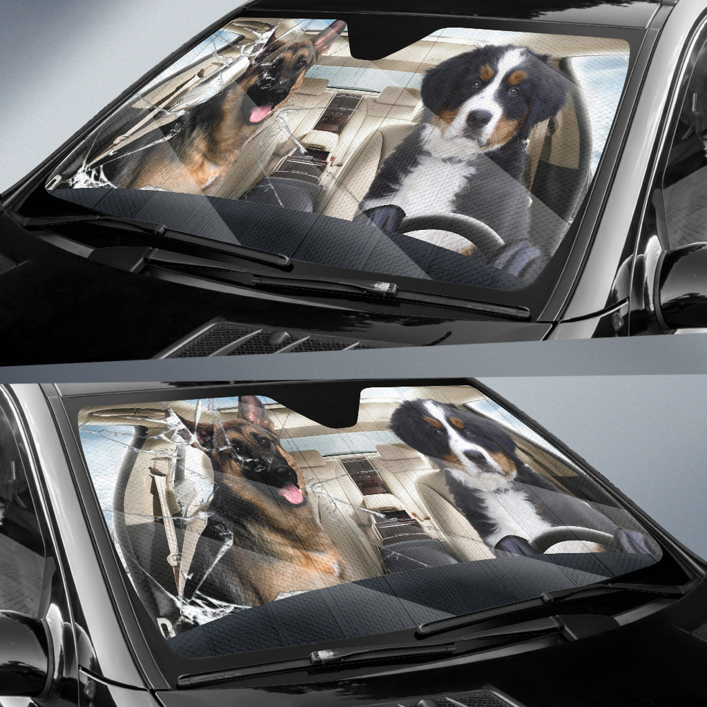 Border Collie Dog And German Shepherd Car Sunshade