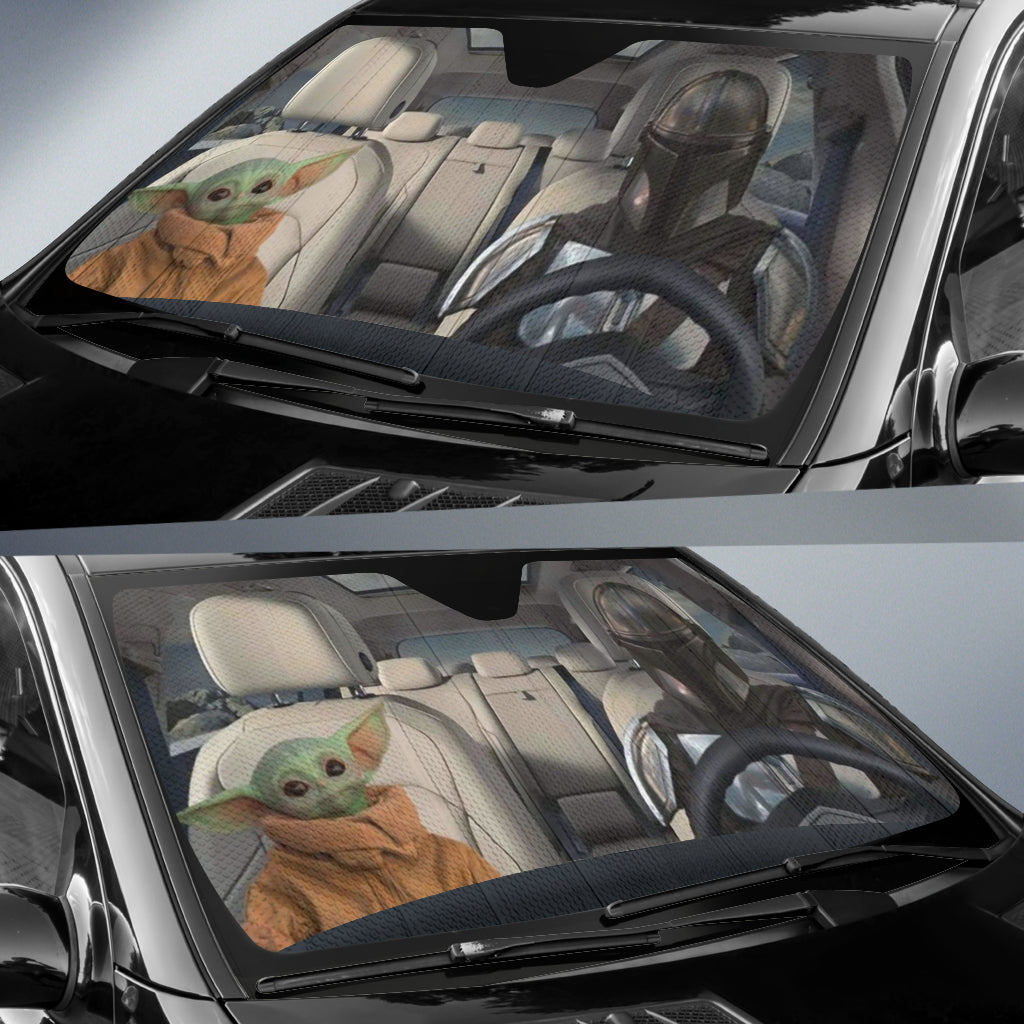 Funny Baby Yoda And Mandalorian Car Auto Sun Shades Windshield Accessories Decor Gift