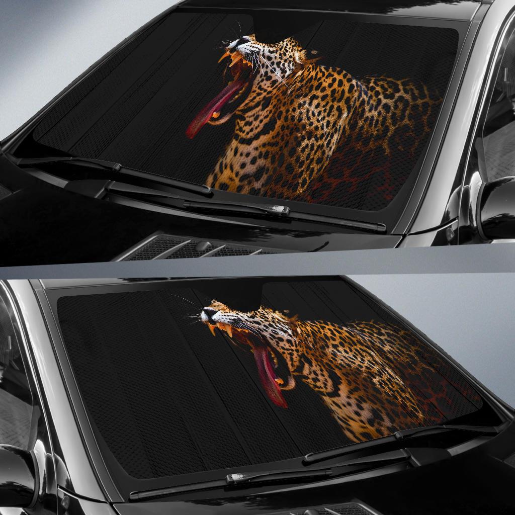 Leopard Yawning Dark Background 4K Car Sun Shade Gift Ideas 2022