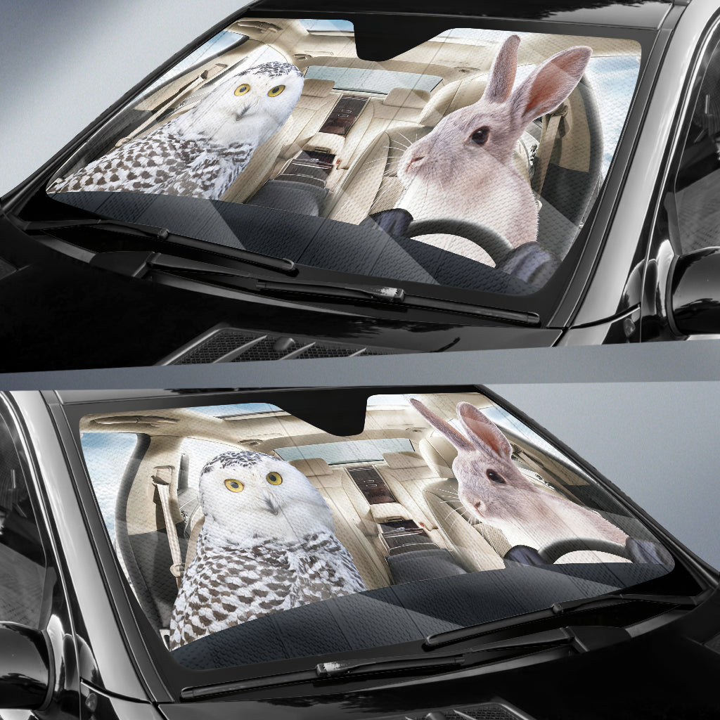 White Owl With Cute Rabbit Sunshade