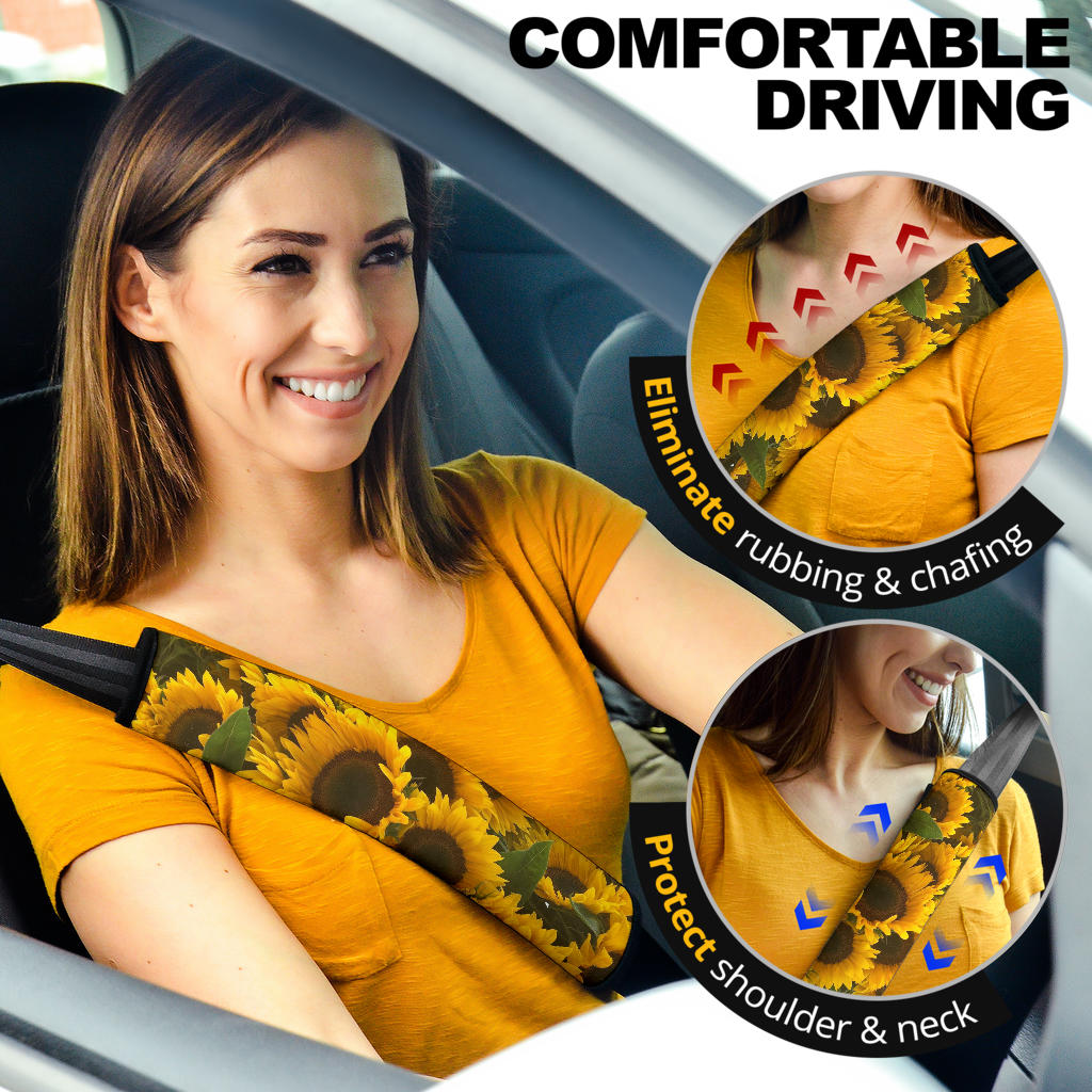 Sunflower Car Seat Belt Covers Custom Animal Skin Printed Car Interior Accessories Perfect Gift