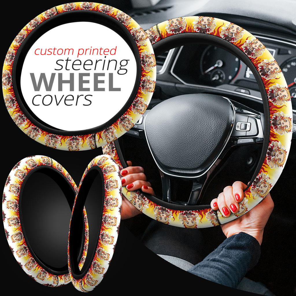 Cute Rengoku Kyojuro Chipi Demon Slayer Anime Car Steering Wheel Cover 1