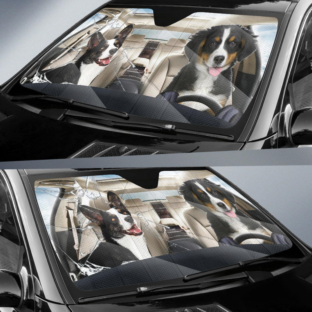 Border Collie Dog And Bernese Mountain Dog Car Auto Sunshade