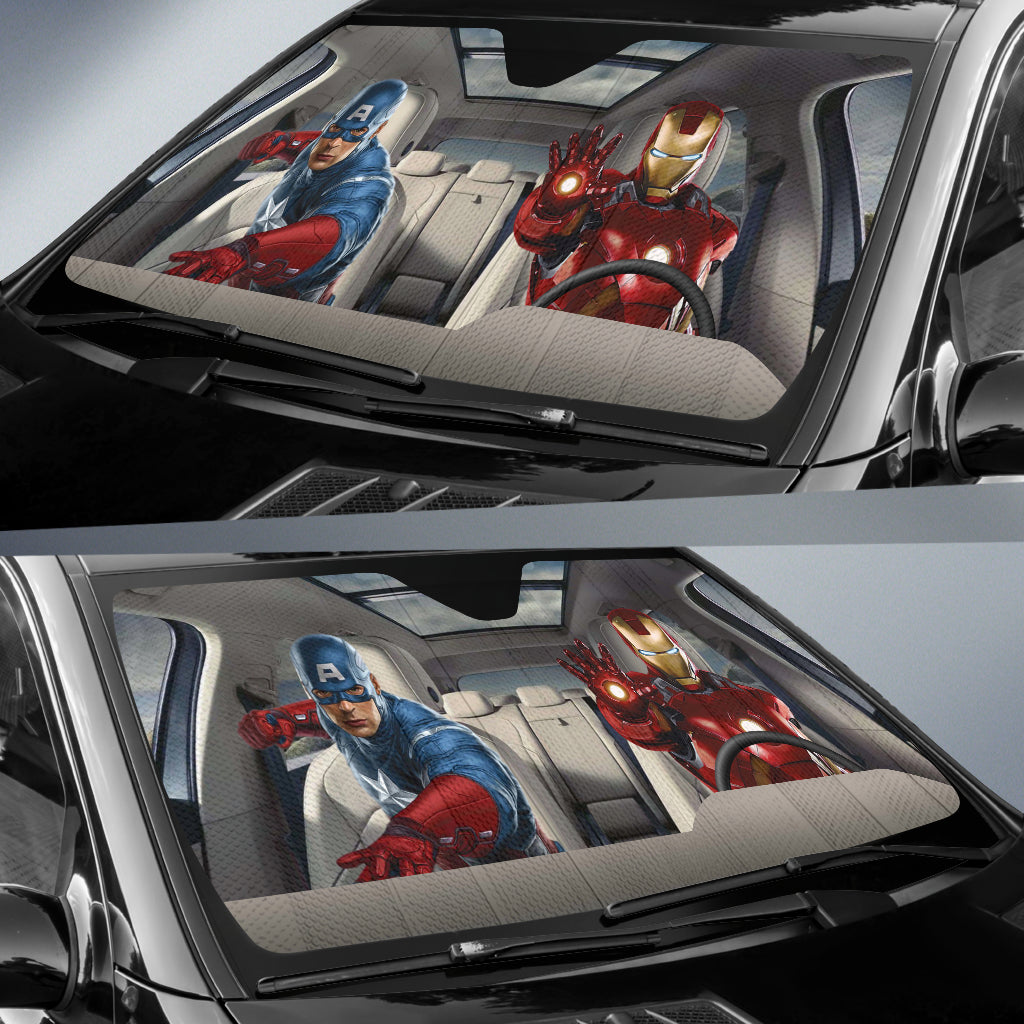 Captain America And Iron Man Auto Sun Shade
