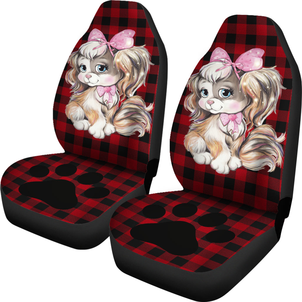 Dog With Pink Bow Car Seat Covers