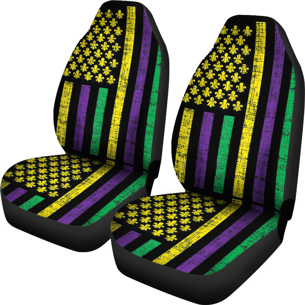 Purple Green Yellow Us Flag Jester Funny Mardi Gras Car Seat Covers