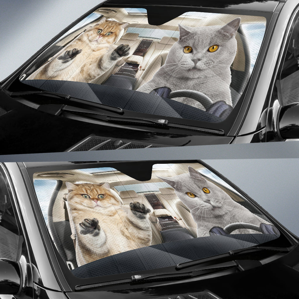 Two Crazy Fat Cat Car Sunshade