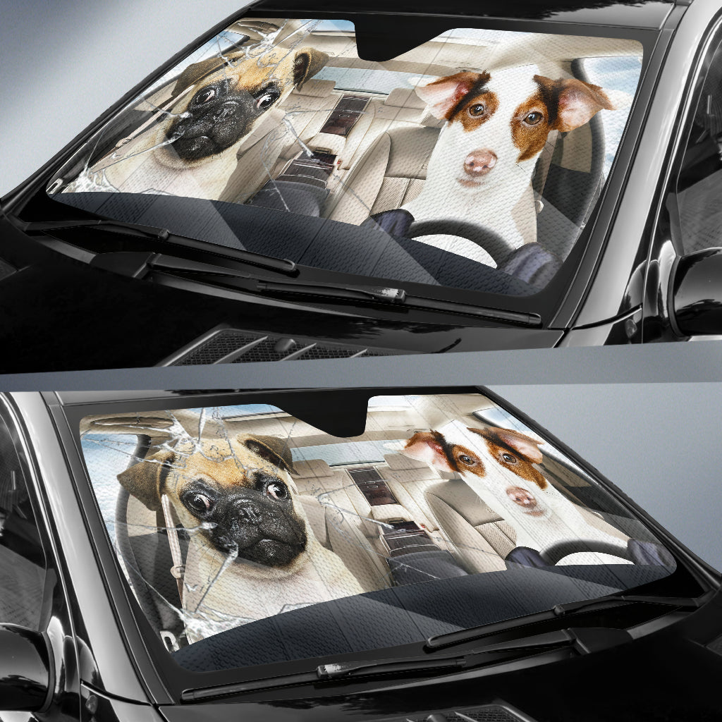 Crazy Pug Dog And Beagle Dog Car Auto Sunshade