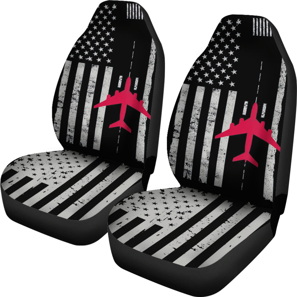 Us Flag Airport Runway! Airplane Pilot Car Seat Covers