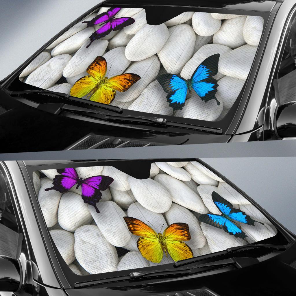 Colorful Butterflies White Stones Hd Car Sun Shade Gift Ideas 2022