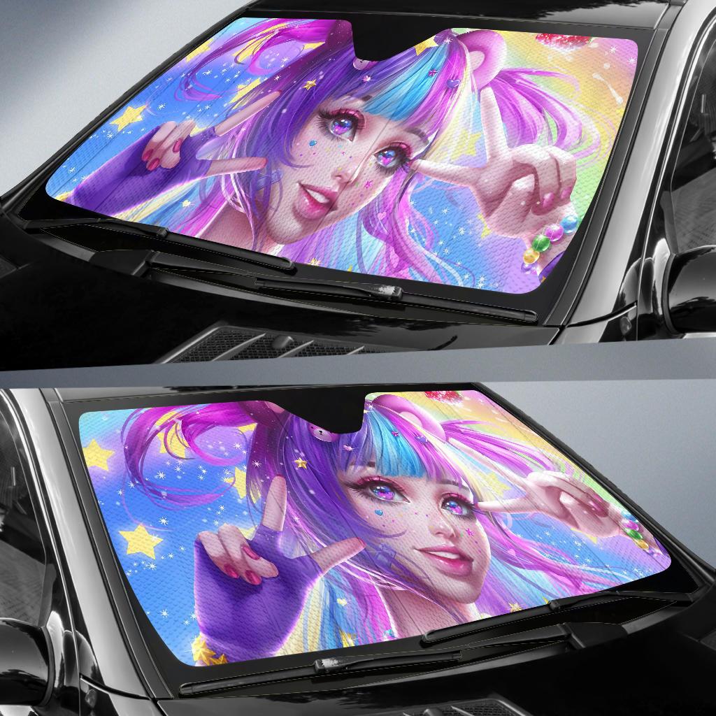 Anime Girl Strawberry Rainbow Colorful Hd Car Sun Shade Gift Ideas 2021