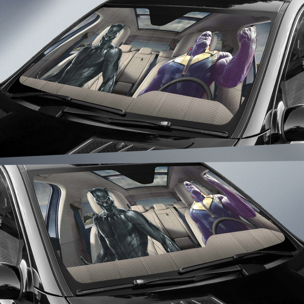 Black Panther And Thanos Driving Auto Sun Shade