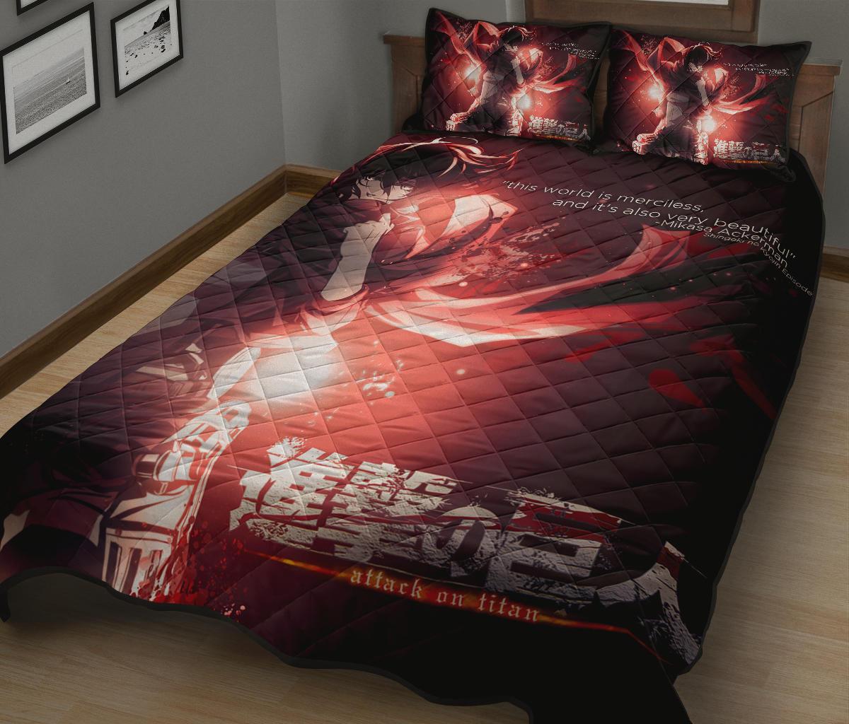 Mikasa Attack On Titan Anime Quilt Bed Set Pillow Case Amazing Decor Gift Ideas 3