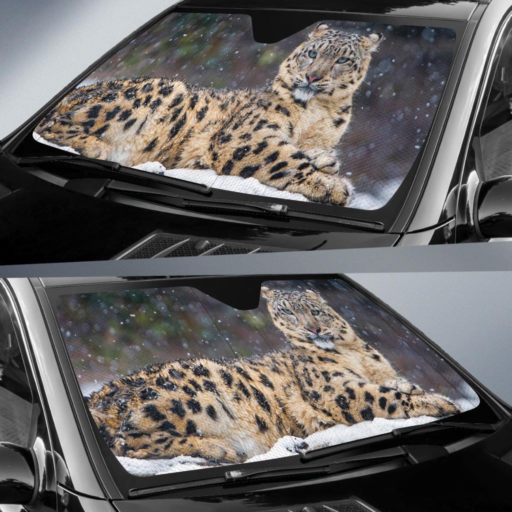 Snow Leopard Female Snow 4K Car Sun Shade Gift Ideas 2022