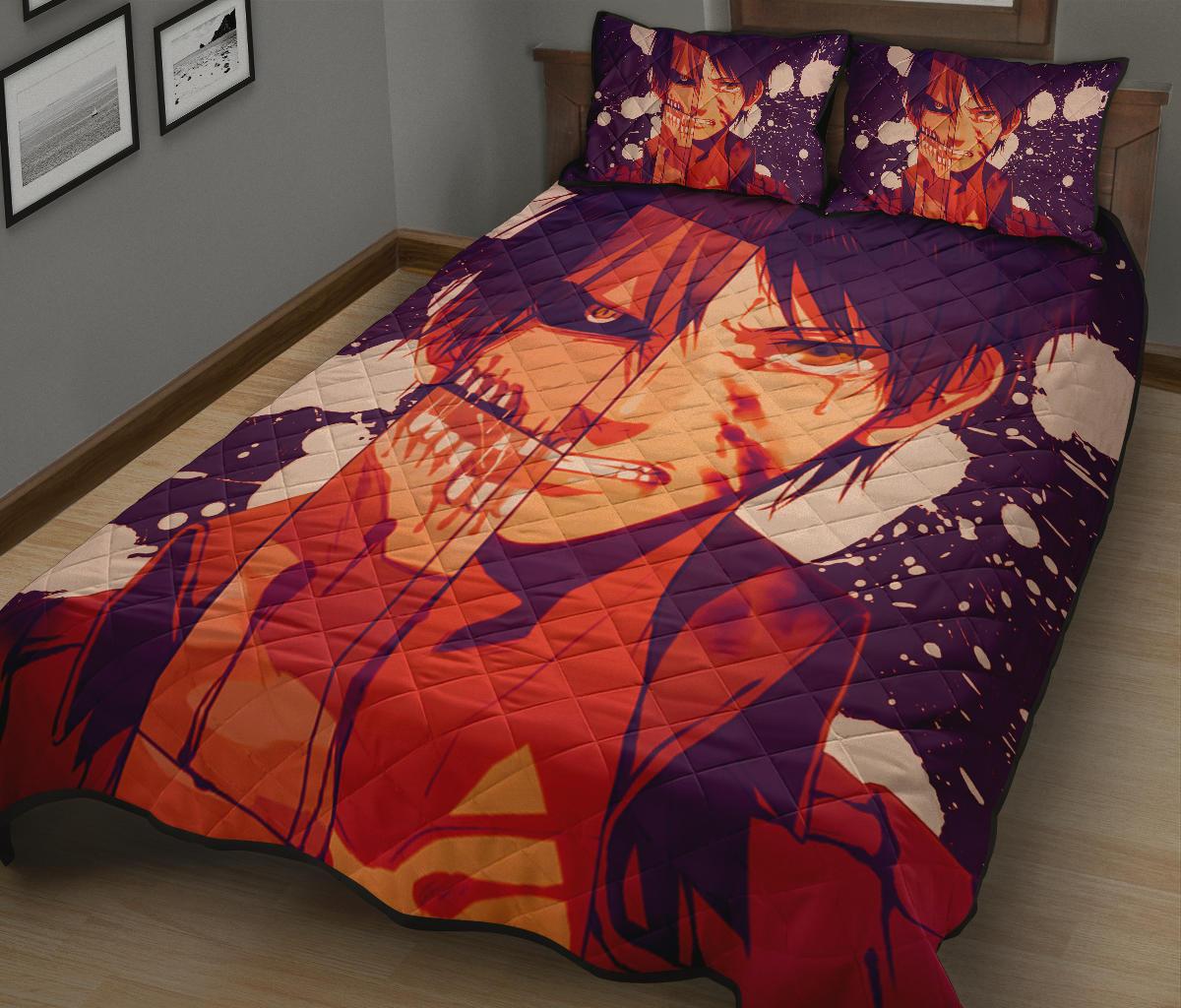 Attack On Titan 1 Anime Quilt Bed Set Pillow Case Amazing Decor Gift Ideas