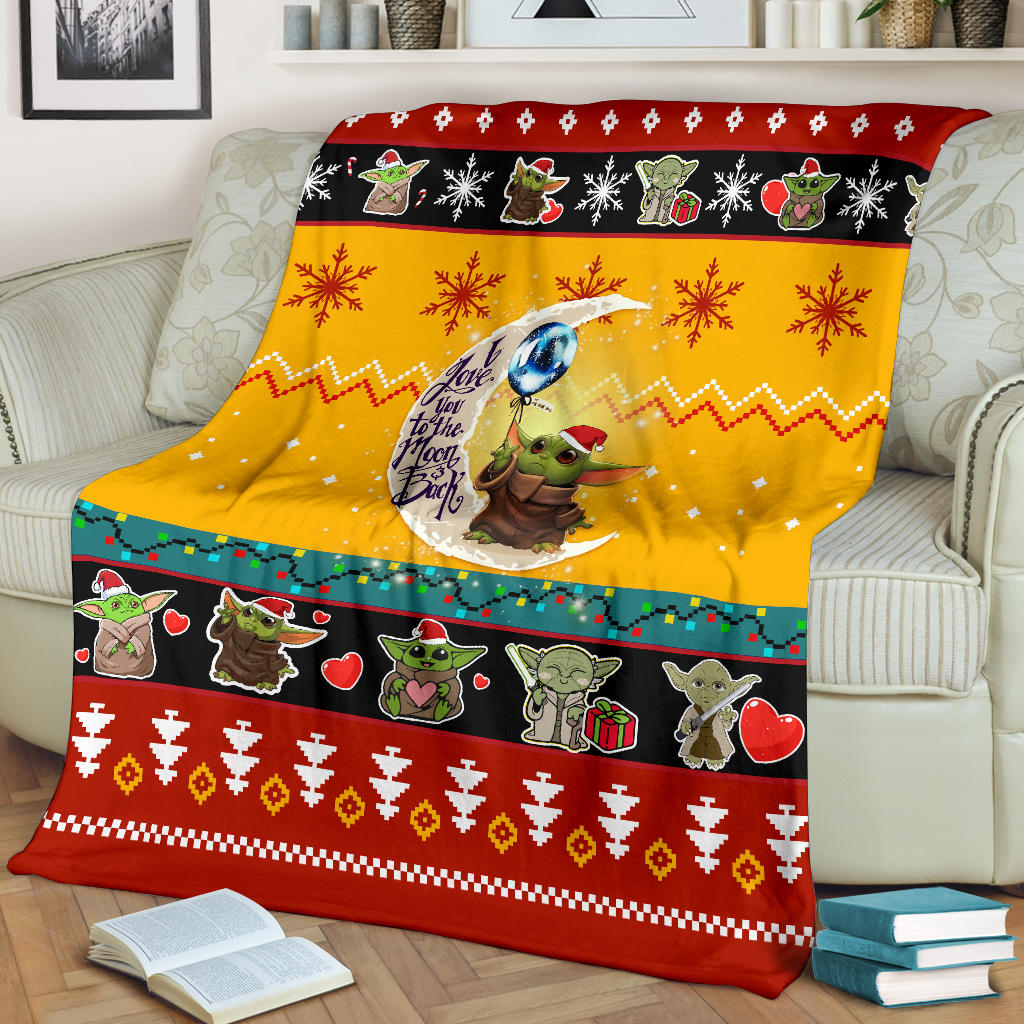 Moon Baby Yoda Yellow Christmas Blanket Amazing Gift Idea