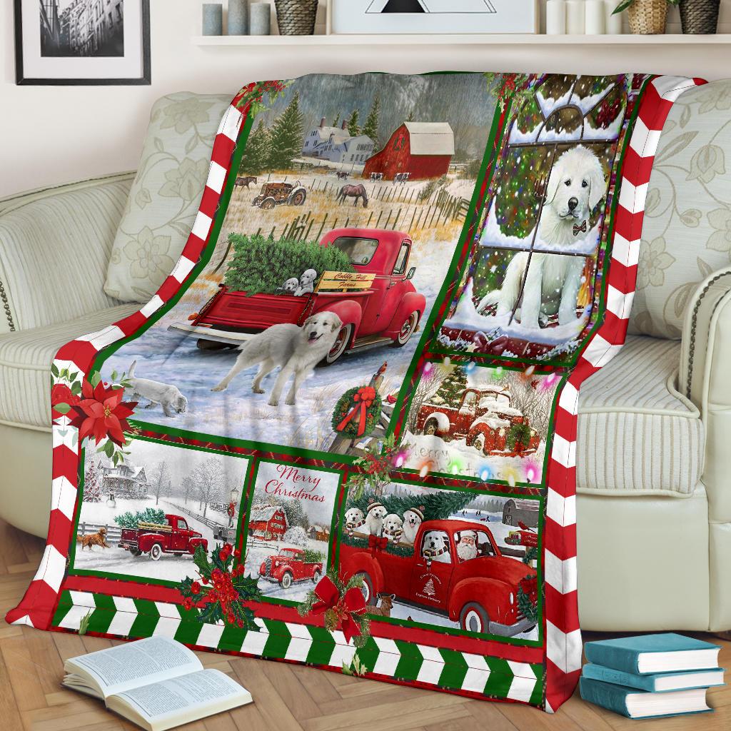 Dog Red Truck Christmas Premium Blanket