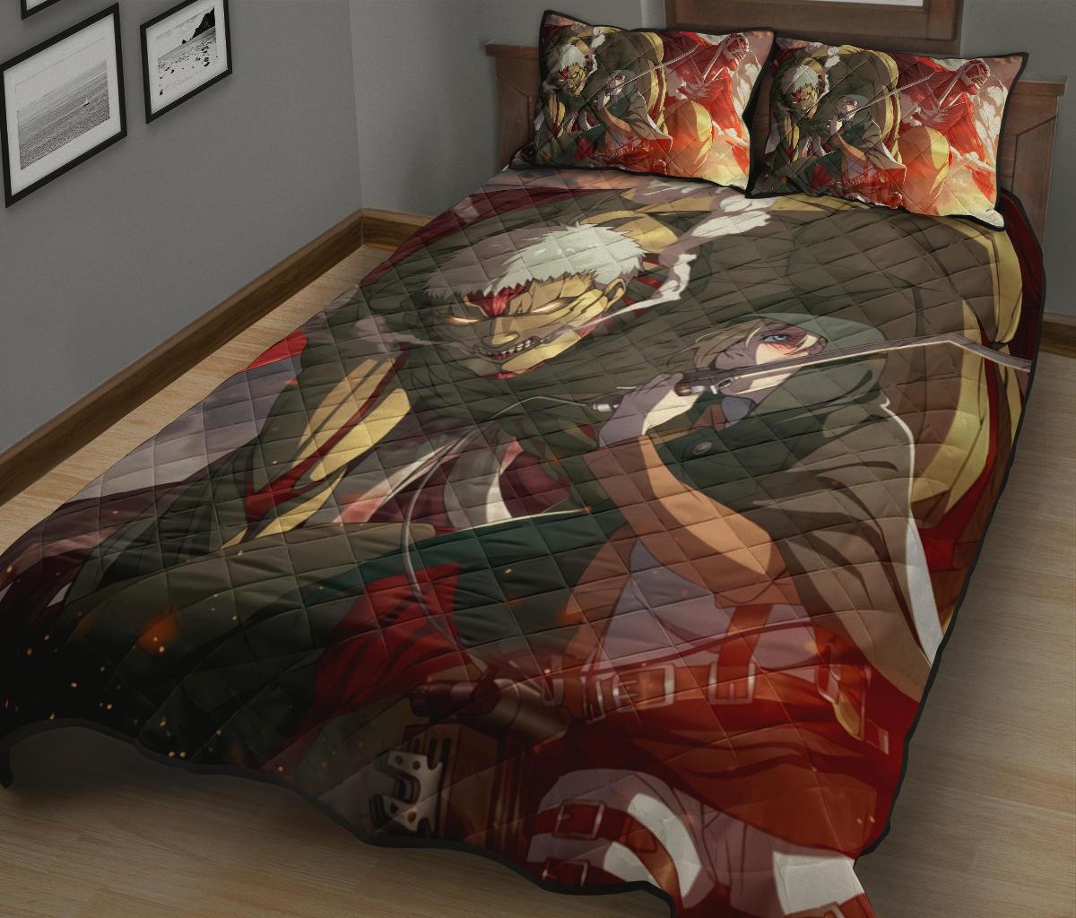 Attack On Titan 10 Anime Quilt Bed Set Pillow Case Amazing Decor Gift Ideas