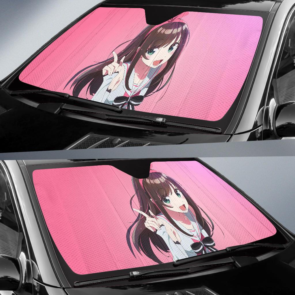 Kizuna Ai Anime Girl Pink 4K Car Sun Shade Gift Ideas 2021