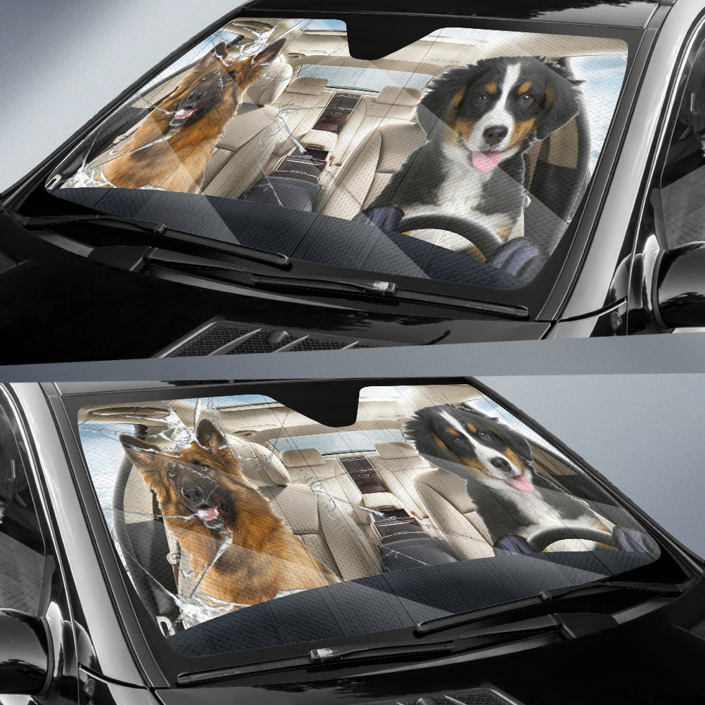 Border Collie Dog And German Shepherd Car Auto Sunshade