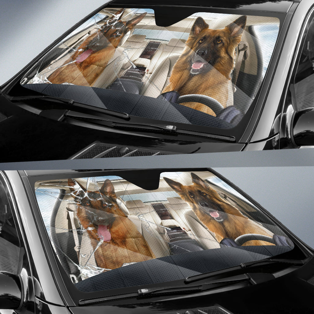 Two Crazy German Shepherd Car Auto Sunshade