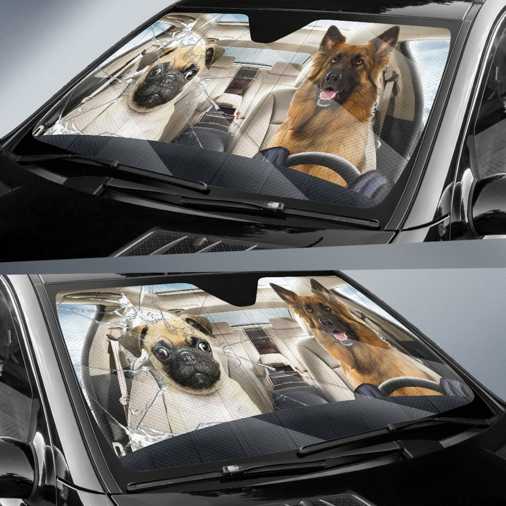 Pug Dog And German Shepherd Car Auto Sunshade